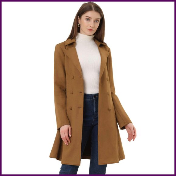Women's Faux Suede Trench Coat Notched Lapel Double Breasted XS